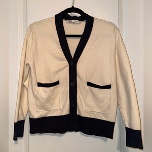 Zara Preppy Cardigan - Beige & Navy